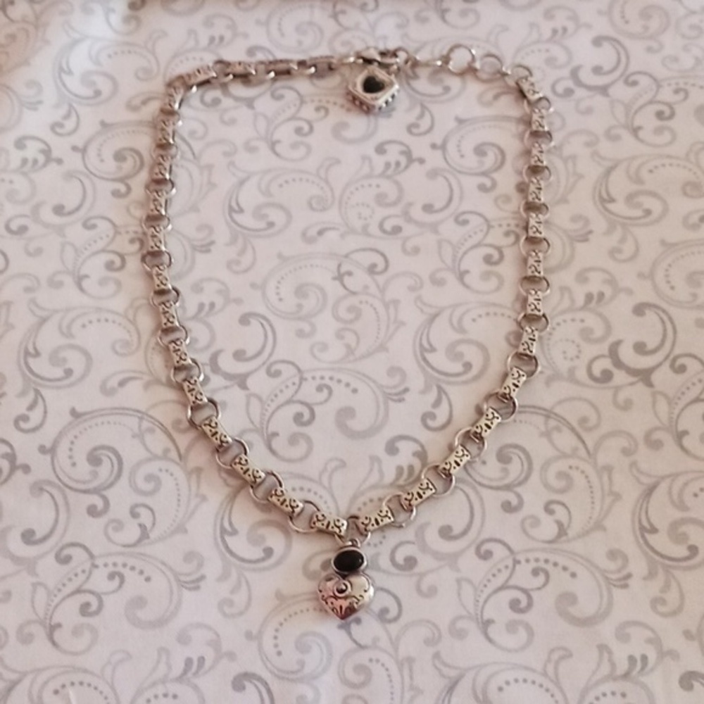 Brighton Chunky Link Silver Tone Black Accent  Necklace